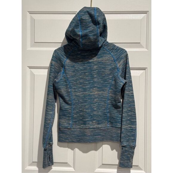 Lululemon Scuba Fleeece Blue Swirl Ribbed Panel Hoodie II Sweatshirt Women's 4 - Picture 14 of 15